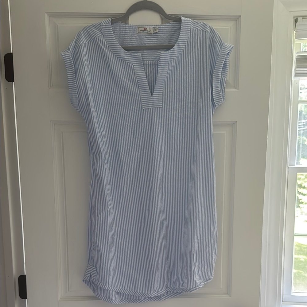 Vineyard Vines Blue and White Sear sucker Striped performance dress